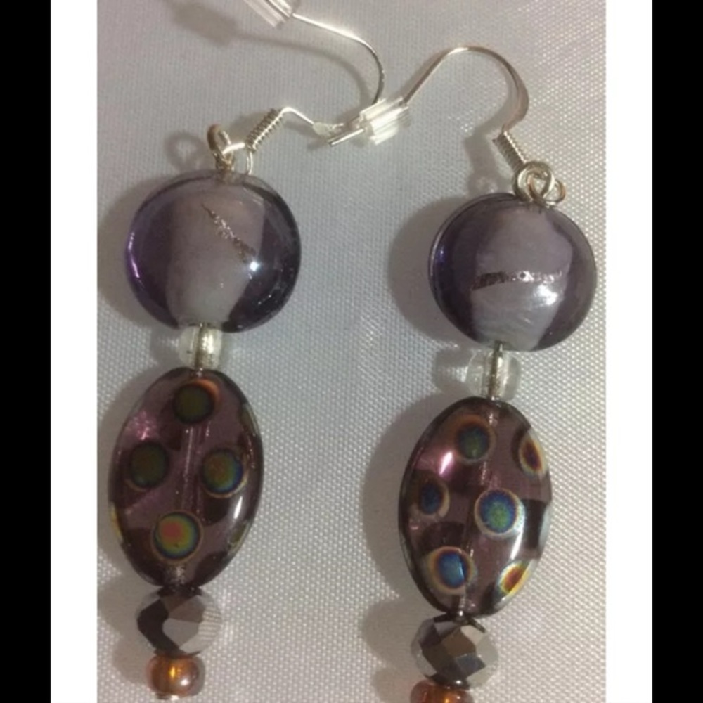 NEW Handmade Pierced Earring Purple Venetian Glass
